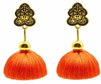 GOELX Antique Silk Thread Jhumki in Orange Color Fabric Jhumki Earring