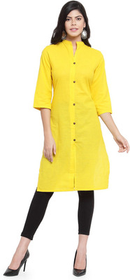 Enchanted Drapes Women Solid Straight Kurta(Yellow)