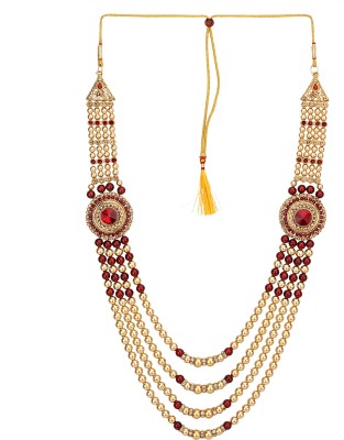 Sanjog Embellished Coloured Stone Premium Long Pearl Jewellery Necklace For Men/Groom For Wedding Wear(Dule Ki Mala) Beads Plastic Necklace
