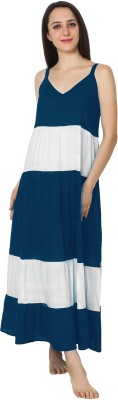 patrorna Women Nighty(White, Blue)