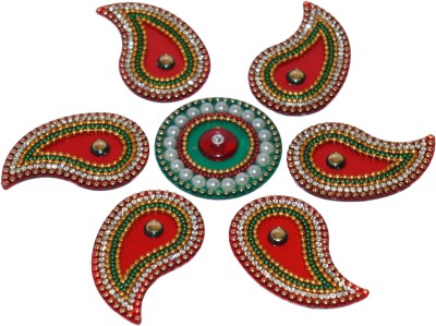 iKreation Acrylic Kairi Rangoli Red N Green (small) (7 pcs) (17 cm x 17 cm) Rangoli Stencil