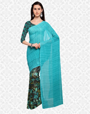 Divastri Printed, Self Design, Solid/Plain Bollywood Georgette Saree(Light Blue, Black)
