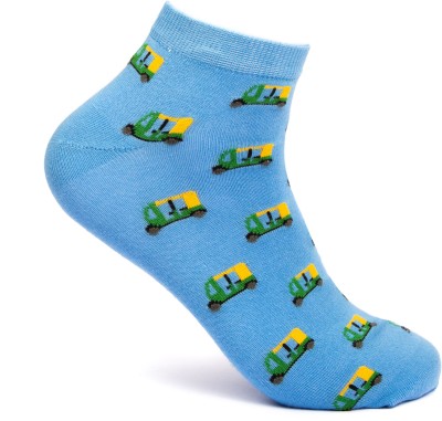 Mint and Oak The Auto Blue Ankle Length Socks Men Printed Ankle Length