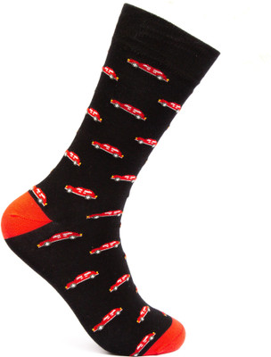 Mint and Oak Zip Zip Zoom Black Crew Length Socks Men Printed Mid-Calf/Crew