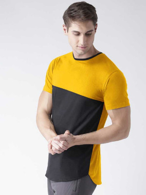 FASHNET Colorblock Men Round Neck Black, Yellow T-Shirt