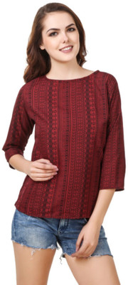 Vitans Casual Regular Sleeve Printed Women Maroon Top