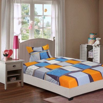 Miss & Chief 144 TC Microfiber Single Geometric Flat Bedsheet(Pack of 1, Blue, Orange)