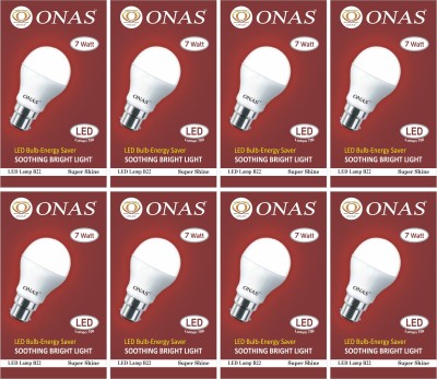 Onas 7 W Round B22 LED Bulb(White, Pack of 8)