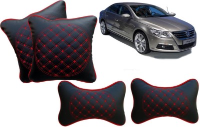 AUTO PEARL Black, Red Leatherite Car Pillow Cushion for Volkswagen(Rectangular, Pack of 4)