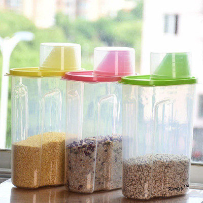 2 Mech Traders Cereal Rice Pasta Grains Dispenser Jar/Container Storage Box Lid Kitchen Set of 3, Multicolor (2500 ML) - 2500 ml Plastic Grocery Container(Pack of 3, Multicolor)