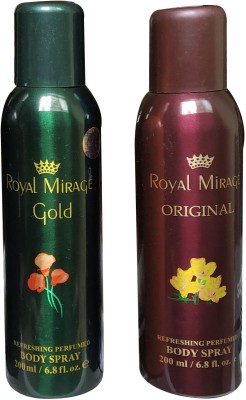 ROYAL MIRAGE 1 GOLD AND 1 ORIGINAL (PACK OF 2) Deodorant Spray  -  For Men & Women(400 ml, Pack of 2)