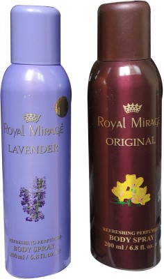 ROYAL MIRAGE 1 LAVENDER AND 1 ORIGINAL (PACK OF 2) Deodorant Spray  -  For Men & Women(400 ml, Pack of 2)
