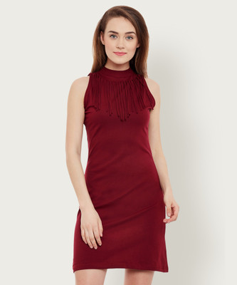 Miss Chase Women Bodycon Maroon Mini/Short Dress