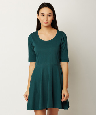 Miss Chase Women Skater Green Mini/Short Dress