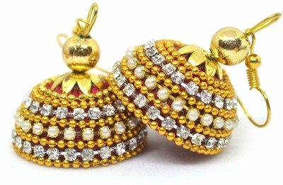 GOELX Designer Rhinestone Jhumki Earring for Women Fabric Jhumki Earring