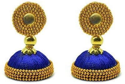 GOELX Ethnic Designer Wear Golden Silk Thread Jhumki in Royal Blue Colors Fabric Jhumki Earring
