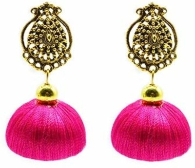 GOELX Antique Silk Thread Jhumki in Hot Pink Color Fabric Jhumki Earring