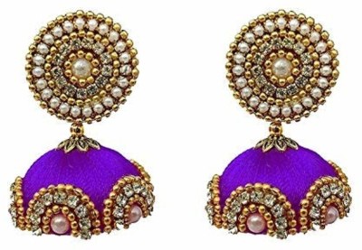 GOELX Silk Thread Jhumki Purple with Rhinestones and Pearl Fabric Jhumki Earring