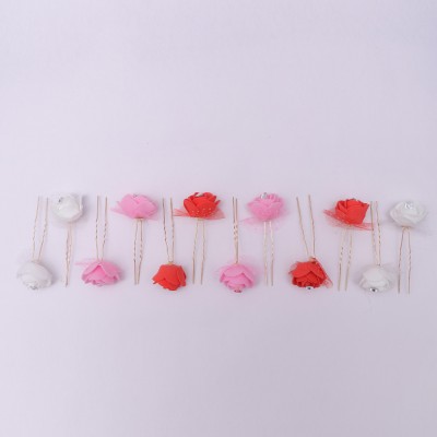 Honbon Attractive Beautiful Metal Red Flower Hair Juda Pins for Women 12 Pcs Bun Clip(Multicolor)