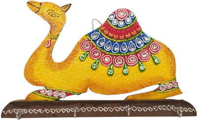 Saugat Traders Camel Design Wooden Handmade Key Holder Wood Key Holder(4 Hooks, Multicolor)