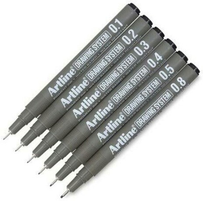 Artline Drawing System Fineliner Pen(Pack of 6, Ink Color - Black)