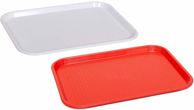 swift international Rectangular Plastic Serving Tray Red & White Tray(Pack of 2)