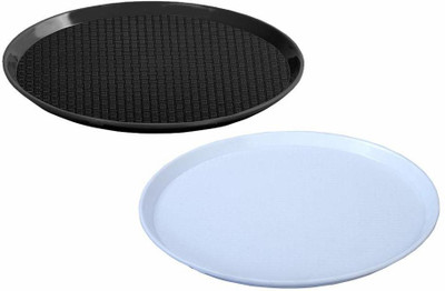 swift international Circular Plastic Serving Tray | Combo of 2 black and white Tray(Pack of 2)