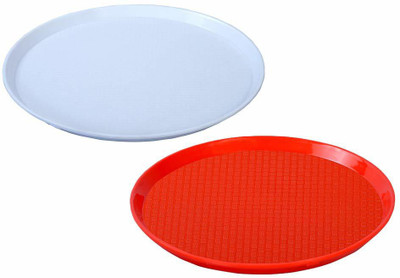 swift international Circular Plastic Serving Tray | Combo of 2 red and white Tray(Pack of 2)