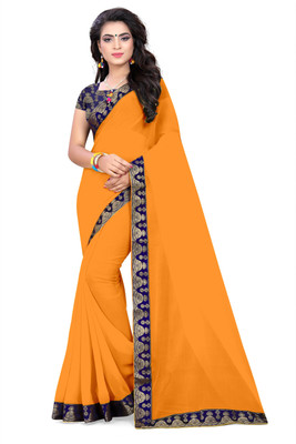 RASIKAA Solid/Plain Bollywood Chiffon Saree(Mustard)