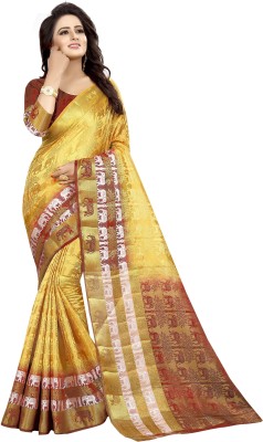 Saarah Self Design Kanjivaram Art Silk Saree(Gold)