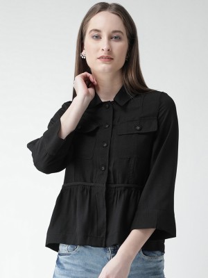 KASSUALLY Women Solid Casual Black Shirt