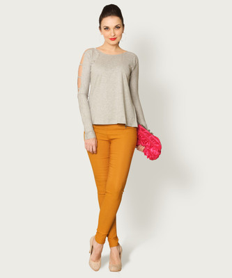 Miss Chase Casual Full Sleeve Solid Women Grey Top
