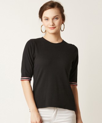 Miss Chase Casual Regular Sleeve Solid Women Black Top