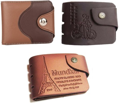 Mundkar Men Casual Tan, Brown Artificial Leather Wallet(2 Card Slots, Pack of 3)