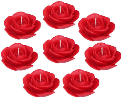 Shraddha Creation Floating Rose Decorative Flower Candle(Red, Pack of 8)