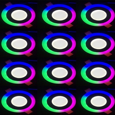 GALAXY 6 watt (3+3) LED Round Panel Light Ceiling POP Down Indoor Light LED 3D Effect Lighting (Double Color) Multi Coloured & White pack of 12 Recessed Ceiling Lamp(Multicolor, White)