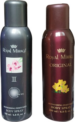 ROYAL MIRAGE 1 GREY AND 1 ORIGINAL (PACK OF 2) Deodorant Spray  -  For Men & Women(400 ml, Pack of 2)