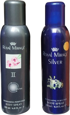 ROYAL MIRAGE 1 GREY AND 1 SILVER (PACK OF 2) Deodorant Spray  -  For Men & Women(400 ml, Pack of 2)