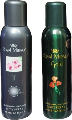 ROYAL MIRAGE 1 GREY AND 1 GOLD (PACK OF 2) Deodorant Spray  -  For Men & Women(400 ml, Pack of 2)