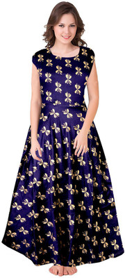 Khushi Print Women Maxi Blue Full Length Dress