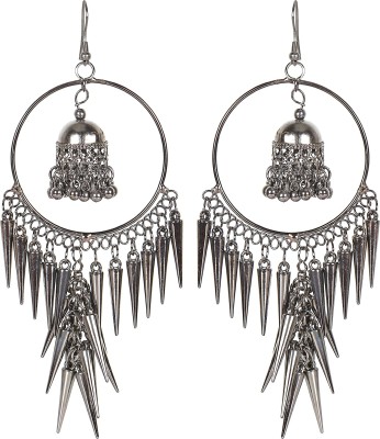 Frolics India Designer Oxidised Silver Black Big Round Jhumki Style and Bullet Hangings Alloy Drops & Danglers, Jhumki Earring
