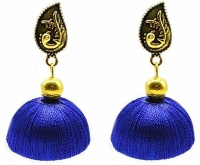 GOELX Antique Silk Thread Jhumki in Royal Blue Color Fabric Jhumki Earring