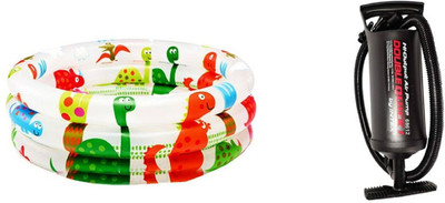 VW Intex VW Inflatable Dinosaur 3 Ring Baby Pool with Hand Air Pump-68612 Inflatable Swimming Pool(Multicolor)