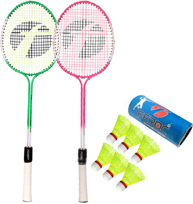 FEROC Swag Set of 2 Piece Badminton Racket with 6 Piece Nylon Shuttle Badminton Kit