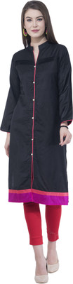 A R SILK Women Colorblock Frontslit Kurta(Black)