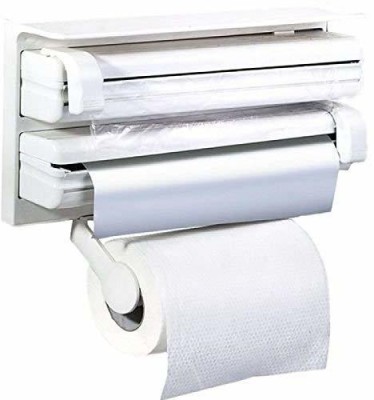 nunki trend 4 in 1 Foil Cling Film Tissue Paper Roll Holder for Kitchen with Spice Rack 4 in 1 Foil Cling Film Tissue Paper Roll Holder for Kitchen with Spice Rack -White Unique One 3 in 1 Multipurpose Triple Paper Roll Dispenser and Tissue Holder Paper Dispenser Paper Dispenser