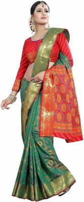 Aksharam Printed Bollywood Silk Blend Saree(Green)