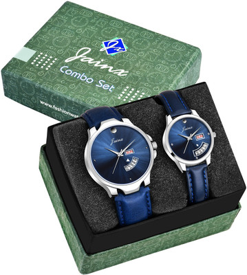 JAINX JC477 Blue Day And Date Function Analog Watch  - For Couple