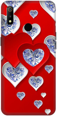 SSMORYA Back Cover for Realme 3, Realme 3i(Red, Design, Art, Diamond, Love, Cute Heart, Waterproof)