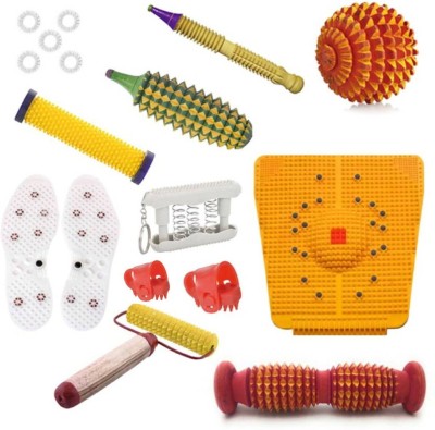 ACM Accupressure Massager Tools Combo Kit with Foot Roller (Pyramidal cuts)(Wooden) Bio-Magnetic Power Foot Mat (Magneto) for Stress and Pain Relief (Natural Care) Massager(Multicolor)